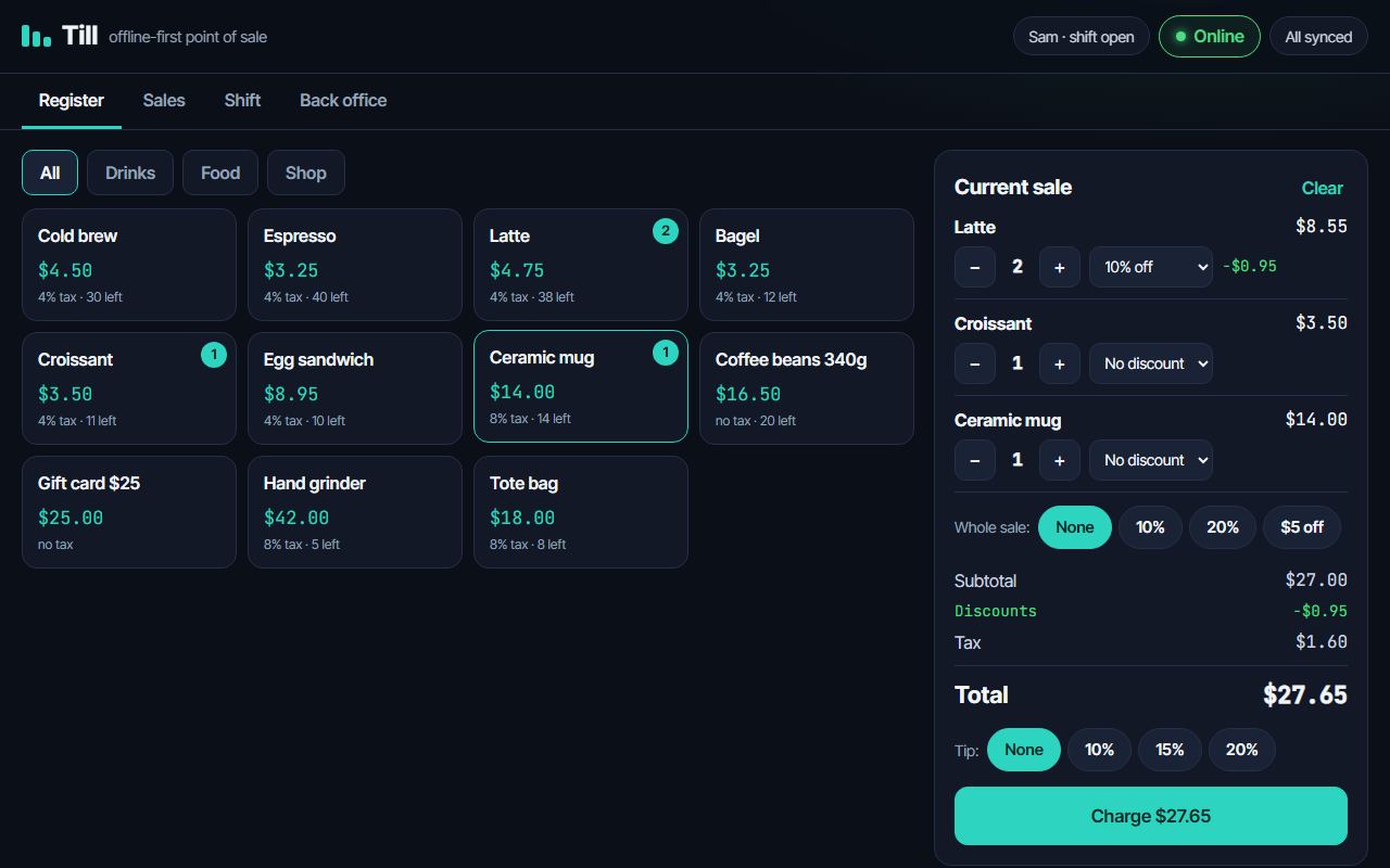 Till point of sale register screen