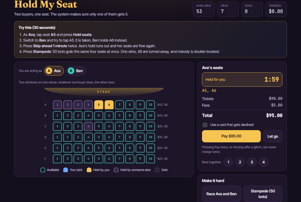 Hold My Seat: seat map with two buyers